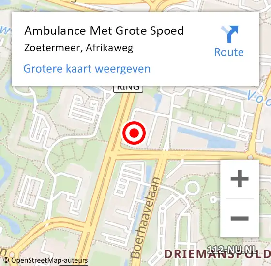 Locatie op kaart van de 112 melding: Ambulance Met Grote Spoed Naar Zoetermeer, Afrikaweg op 31 augustus 2023 17:00