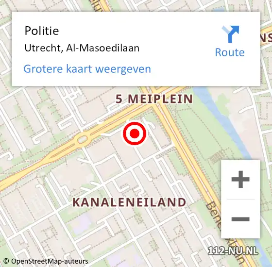 Locatie op kaart van de 112 melding: Politie Utrecht, Al-Masoedilaan op 31 augustus 2023 17:57