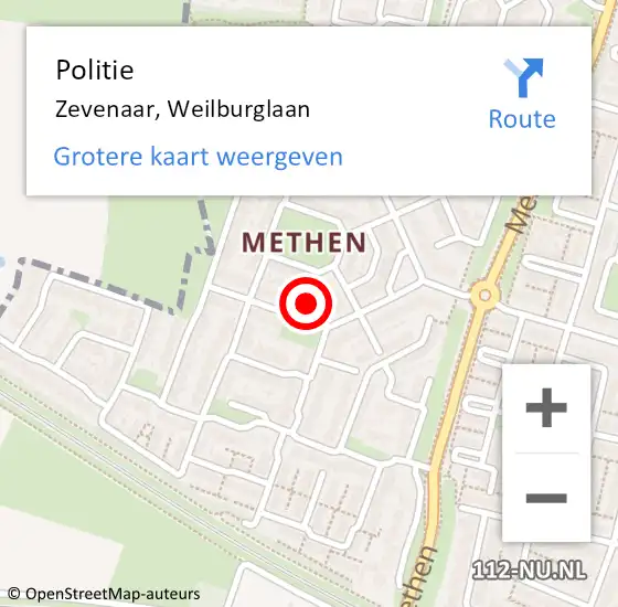 Locatie op kaart van de 112 melding: Politie Zevenaar, Weilburglaan op 31 augustus 2023 18:12