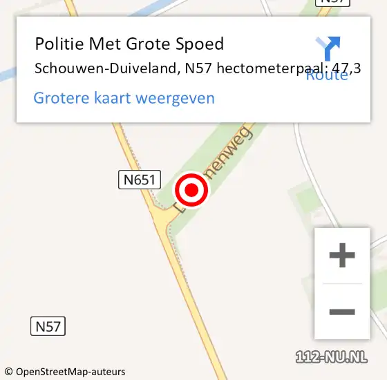 Locatie op kaart van de 112 melding: Politie Met Grote Spoed Naar Schouwen-Duiveland, N57 hectometerpaal: 47,3 op 31 augustus 2023 18:36