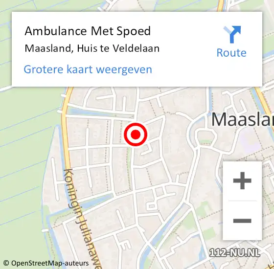 Locatie op kaart van de 112 melding: Ambulance Met Spoed Naar Maasland, Huis te Veldelaan op 31 augustus 2023 18:37