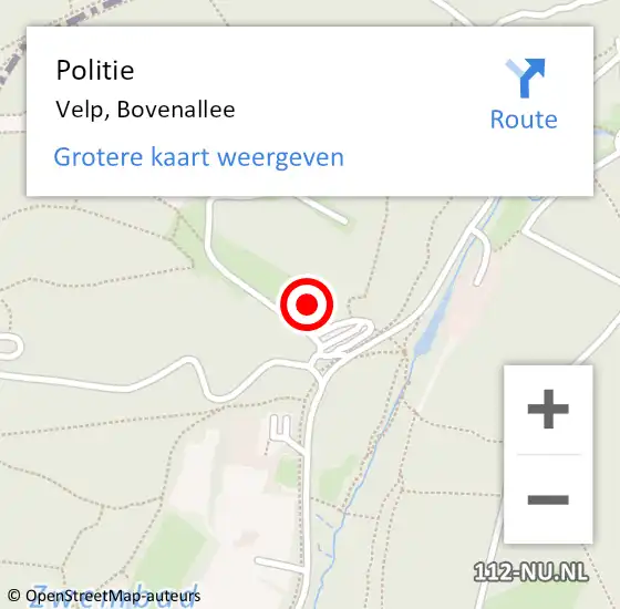 Locatie op kaart van de 112 melding: Politie Velp, Bovenallee op 31 augustus 2023 18:47