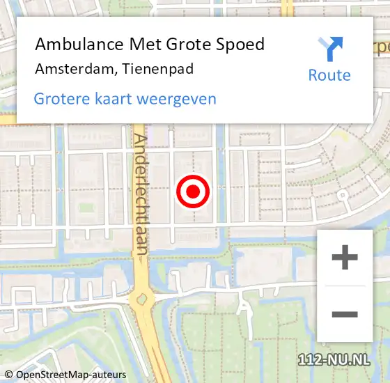 Locatie op kaart van de 112 melding: Ambulance Met Grote Spoed Naar Amsterdam, Tienenpad op 31 augustus 2023 18:51