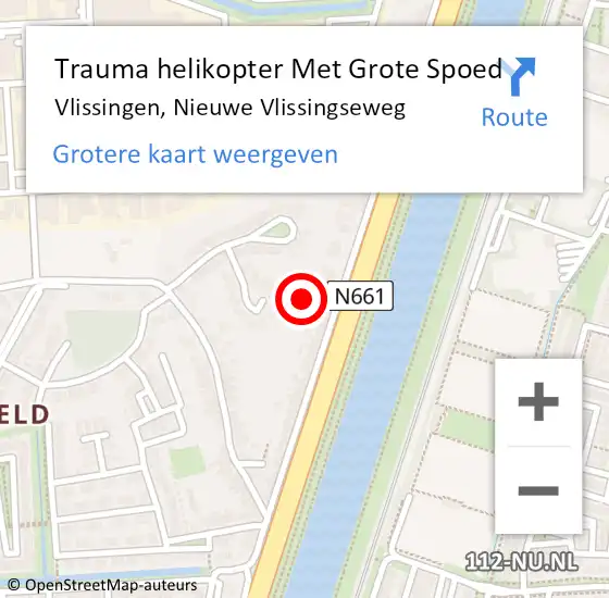 Locatie op kaart van de 112 melding: Trauma helikopter Met Grote Spoed Naar Vlissingen, Nieuwe Vlissingseweg op 31 augustus 2023 19:24