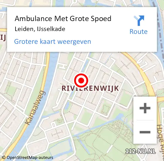 Locatie op kaart van de 112 melding: Ambulance Met Grote Spoed Naar Leiden, IJsselkade op 31 augustus 2023 19:57