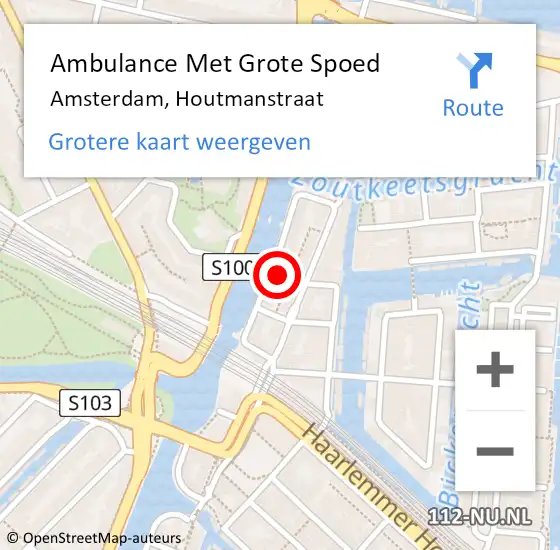 Locatie op kaart van de 112 melding: Ambulance Met Grote Spoed Naar Amsterdam, Houtmanstraat op 31 augustus 2023 20:04