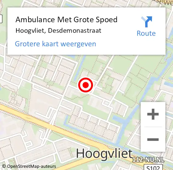 Locatie op kaart van de 112 melding: Ambulance Met Grote Spoed Naar Hoogvliet, Desdemonastraat op 31 augustus 2023 20:15