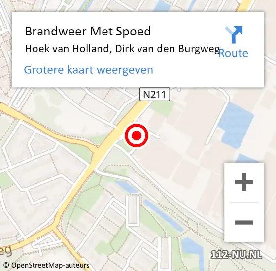 Locatie op kaart van de 112 melding: Brandweer Met Spoed Naar Hoek van Holland, Dirk van den Burgweg op 31 augustus 2023 21:48