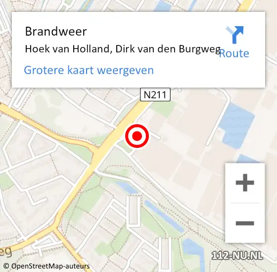 Locatie op kaart van de 112 melding: Brandweer Hoek van Holland, Dirk van den Burgweg op 31 augustus 2023 21:50