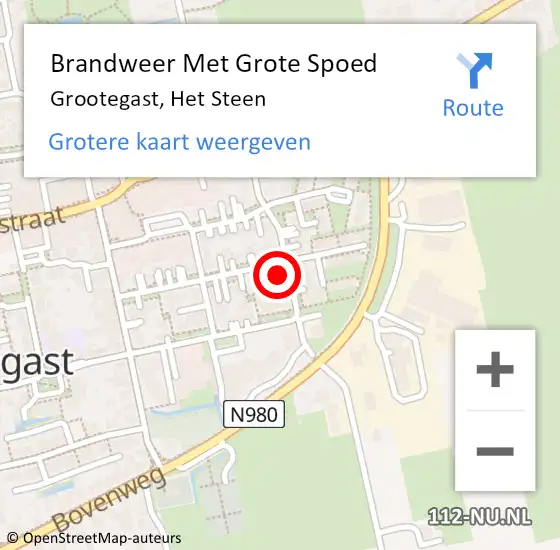 Locatie op kaart van de 112 melding: Brandweer Met Grote Spoed Naar Grootegast, Het Steen op 31 augustus 2023 21:57