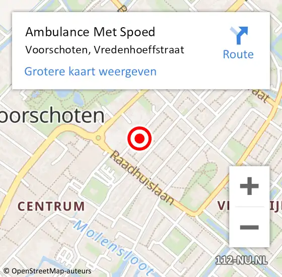 Locatie op kaart van de 112 melding: Ambulance Met Spoed Naar Voorschoten, Vredenhoeffstraat op 31 augustus 2023 22:02
