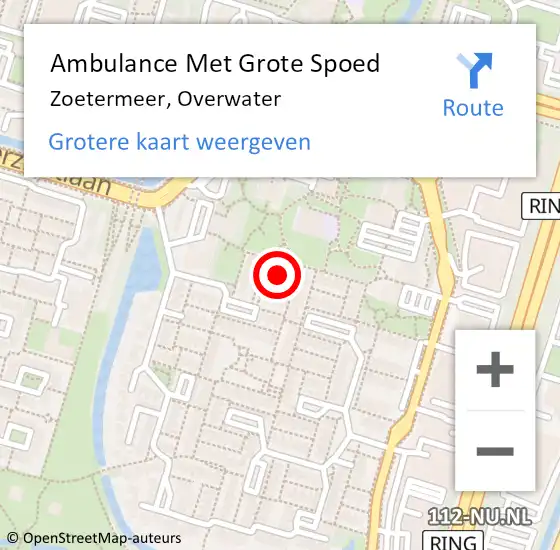 Locatie op kaart van de 112 melding: Ambulance Met Grote Spoed Naar Zoetermeer, Overwater op 31 augustus 2023 23:02