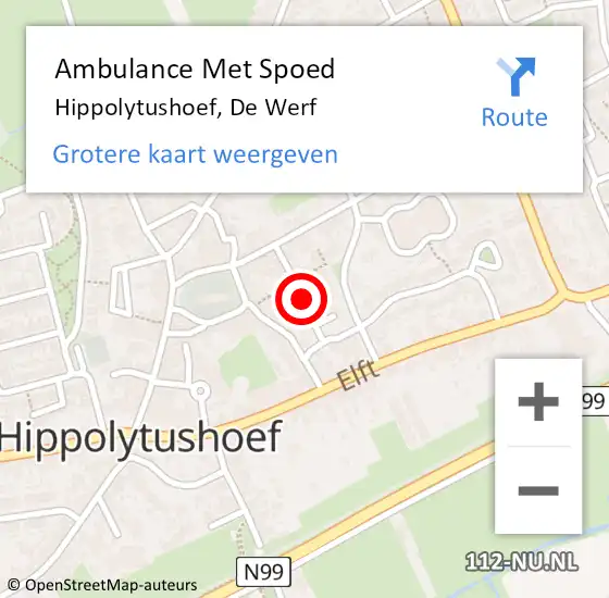 Locatie op kaart van de 112 melding: Ambulance Met Spoed Naar Hippolytushoef, De Werf op 31 augustus 2023 23:36