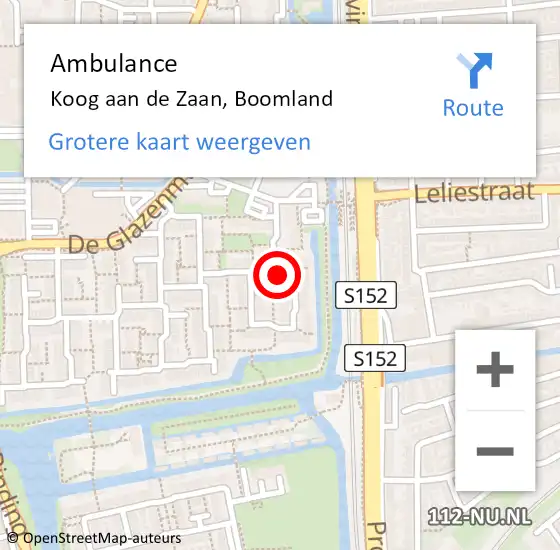 Locatie op kaart van de 112 melding: Ambulance Koog aan de Zaan, Boomland op 31 augustus 2023 23:59