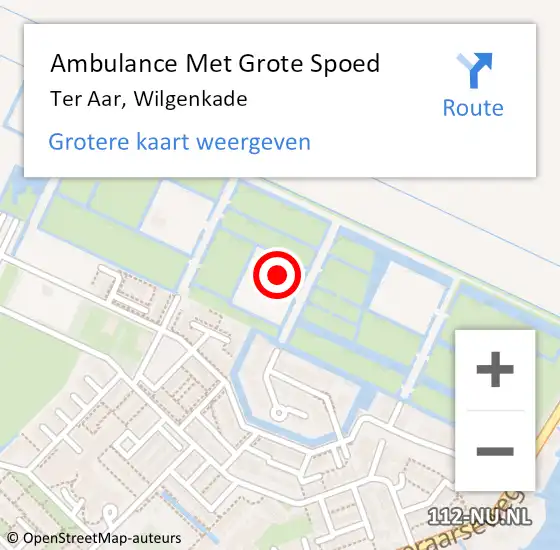 Locatie op kaart van de 112 melding: Ambulance Met Grote Spoed Naar Ter Aar, Wilgenkade op 1 september 2023 00:30