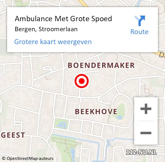 Locatie op kaart van de 112 melding: Ambulance Met Grote Spoed Naar Bergen, Stroomerlaan op 1 september 2023 01:06