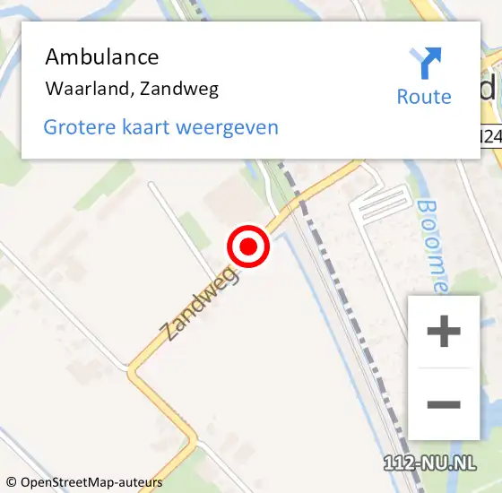 Locatie op kaart van de 112 melding: Ambulance Waarland, Zandweg op 1 september 2023 01:22
