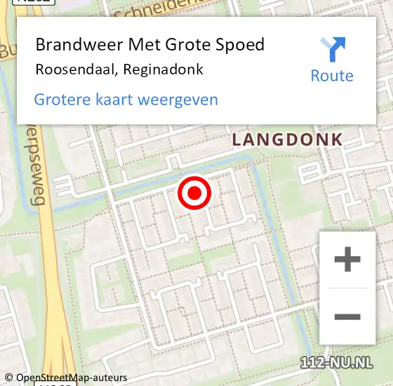 Locatie op kaart van de 112 melding: Brandweer Met Grote Spoed Naar Roosendaal, Reginadonk op 1 september 2023 02:04