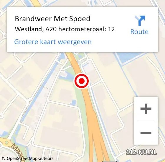 Locatie op kaart van de 112 melding: Brandweer Met Spoed Naar Westland, A20 hectometerpaal: 12 op 1 september 2023 05:44