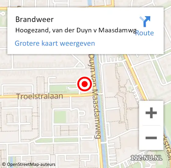 Locatie op kaart van de 112 melding: Brandweer Hoogezand, van der Duyn v Maasdamwg op 1 september 2023 06:34