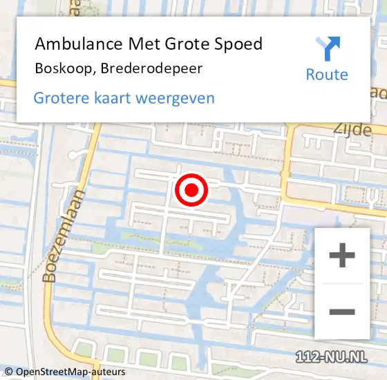 Locatie op kaart van de 112 melding: Ambulance Met Grote Spoed Naar Boskoop, Brederodepeer op 1 september 2023 06:57