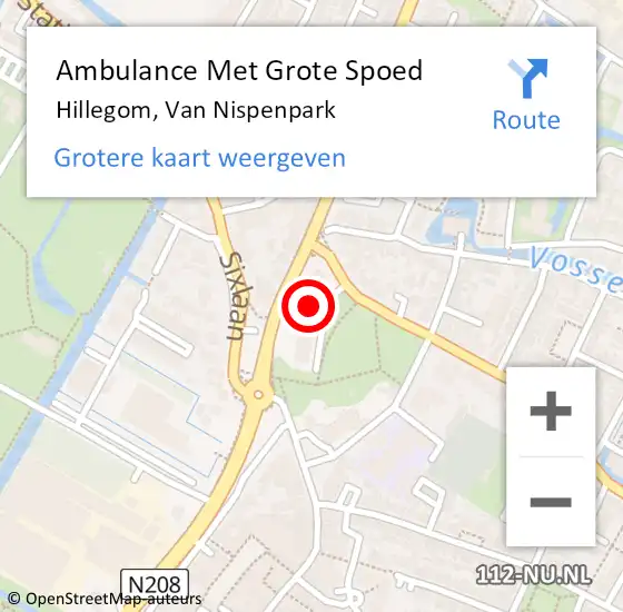 Locatie op kaart van de 112 melding: Ambulance Met Grote Spoed Naar Hillegom, Van Nispenpark op 1 september 2023 07:12