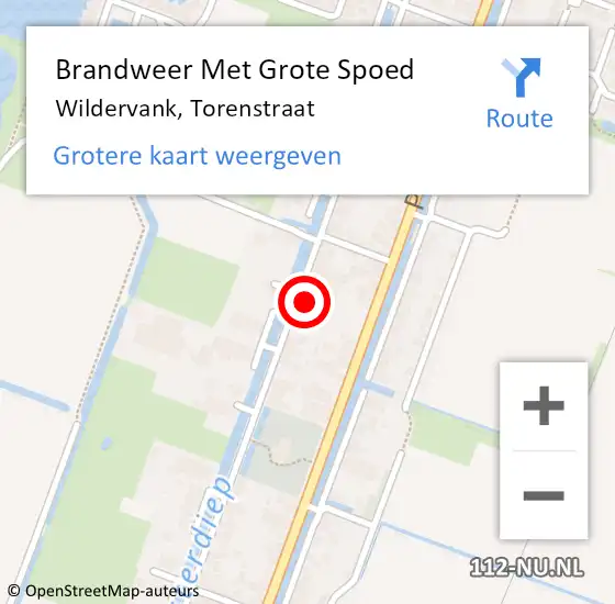 Locatie op kaart van de 112 melding: Brandweer Met Grote Spoed Naar Wildervank, Torenstraat op 1 september 2023 07:45