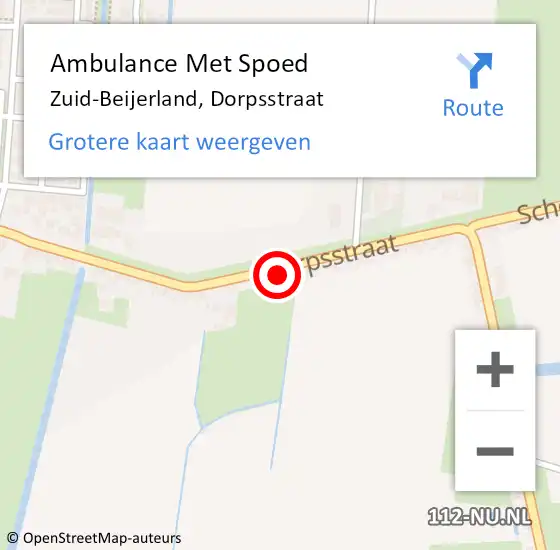 Locatie op kaart van de 112 melding: Ambulance Met Spoed Naar Zuid-Beijerland, Dorpsstraat op 1 september 2023 07:45