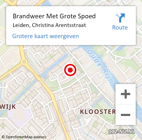 Locatie op kaart van de 112 melding: Brandweer Met Grote Spoed Naar Leiden, Christina Arentsstraat op 1 september 2023 08:25