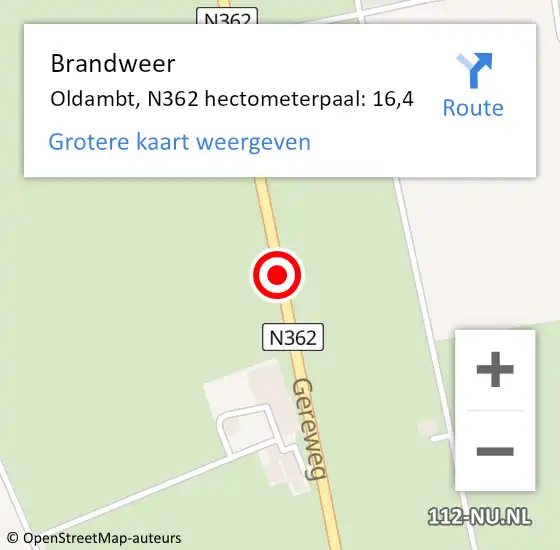 Locatie op kaart van de 112 melding: Brandweer Oldambt, N362 hectometerpaal: 16,4 op 1 september 2023 08:26
