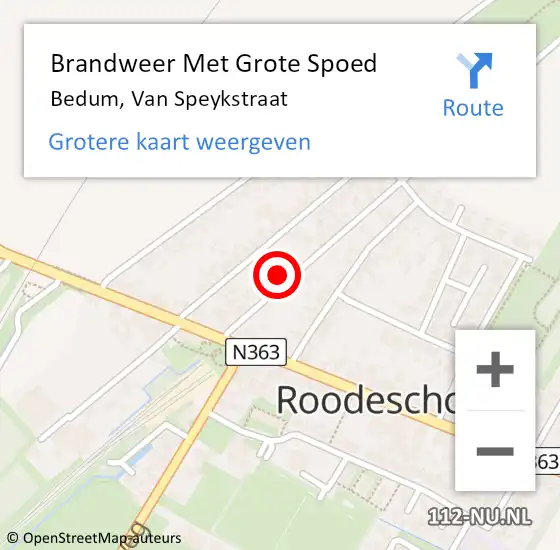 Locatie op kaart van de 112 melding: Brandweer Met Grote Spoed Naar Bedum, Van Speykstraat op 1 september 2023 09:07