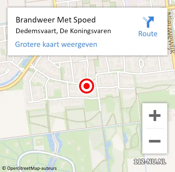 Locatie op kaart van de 112 melding: Brandweer Met Spoed Naar Dedemsvaart, De Koningsvaren op 1 september 2023 09:35