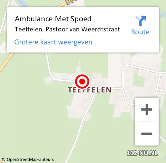 Locatie op kaart van de 112 melding: Ambulance Met Spoed Naar Teeffelen, Pastoor van Weerdtstraat op 6 september 2014 15:48