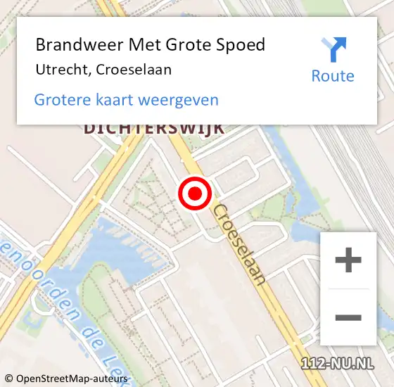 Locatie op kaart van de 112 melding: Brandweer Met Grote Spoed Naar Utrecht, Croeselaan op 1 september 2023 10:20