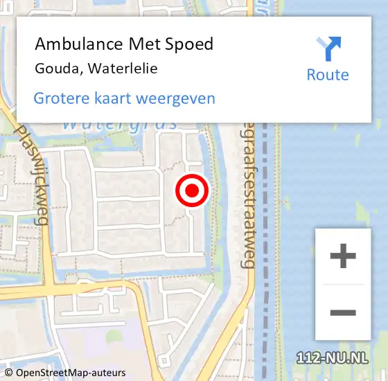 Locatie op kaart van de 112 melding: Ambulance Met Spoed Naar Gouda, Waterlelie op 1 september 2023 11:02