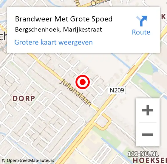 Locatie op kaart van de 112 melding: Brandweer Met Grote Spoed Naar Bergschenhoek, Marijkestraat op 1 september 2023 11:06