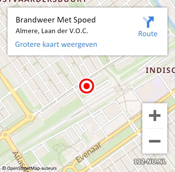 Locatie op kaart van de 112 melding: Brandweer Met Spoed Naar Almere, Laan der V.O.C. op 1 september 2023 11:10