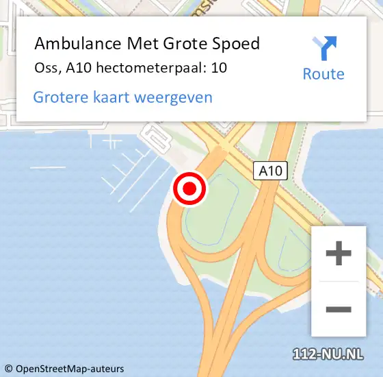 Locatie op kaart van de 112 melding: Ambulance Met Grote Spoed Naar Oss, A10 hectometerpaal: 10 op 1 september 2023 11:21