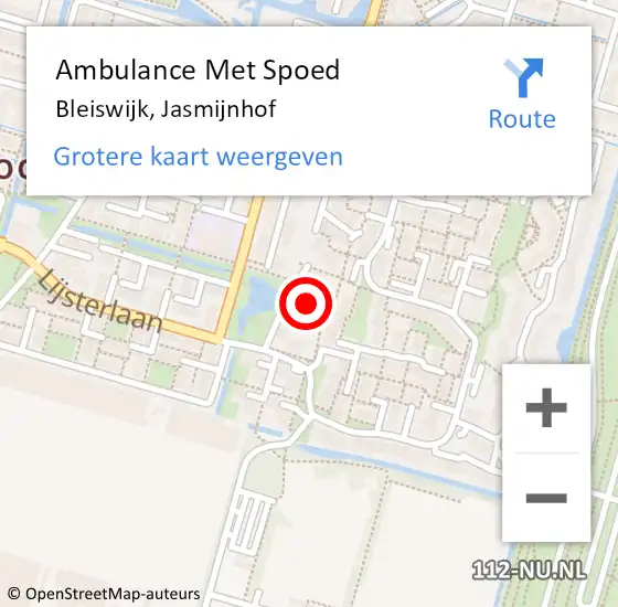 Locatie op kaart van de 112 melding: Ambulance Met Spoed Naar Bleiswijk, Jasmijnhof op 1 september 2023 11:24