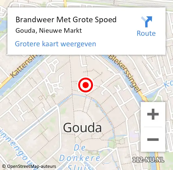 Locatie op kaart van de 112 melding: Brandweer Met Grote Spoed Naar Gouda, Nieuwe Markt op 1 september 2023 11:24