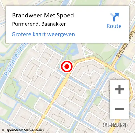 Locatie op kaart van de 112 melding: Brandweer Met Spoed Naar Purmerend, Baanakker op 1 september 2023 11:31