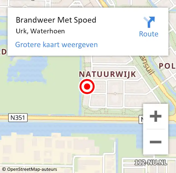 Locatie op kaart van de 112 melding: Brandweer Met Spoed Naar Urk, Waterhoen op 1 september 2023 11:37