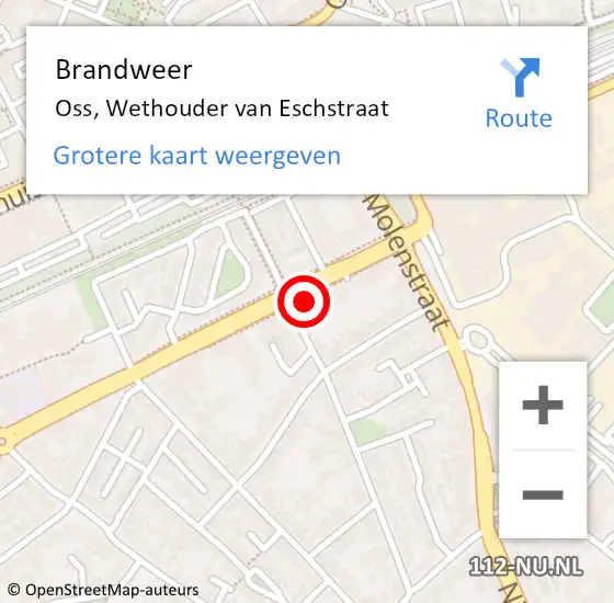 Locatie op kaart van de 112 melding: Brandweer Oss, Wethouder van Eschstraat op 1 september 2023 12:00