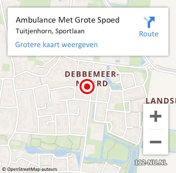 Locatie op kaart van de 112 melding: Ambulance Met Grote Spoed Naar Tuitjenhorn, Sportlaan op 1 september 2023 12:23