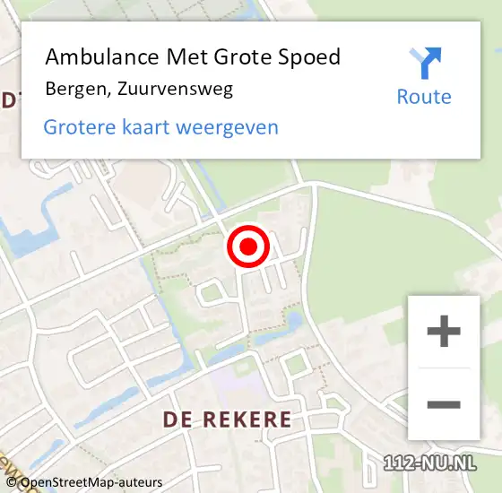 Locatie op kaart van de 112 melding: Ambulance Met Grote Spoed Naar Bergen, Zuurvensweg op 1 september 2023 12:42