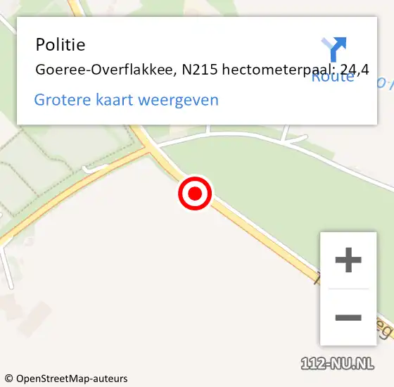 Locatie op kaart van de 112 melding: Politie Goeree-Overflakkee, N215 hectometerpaal: 24,4 op 1 september 2023 12:49
