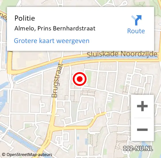 Locatie op kaart van de 112 melding: Politie Almelo, Prins Bernhardstraat op 1 september 2023 13:26