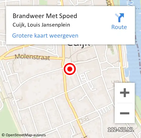 Locatie op kaart van de 112 melding: Brandweer Met Spoed Naar Cuijk, Louis Jansenplein op 1 september 2023 13:47
