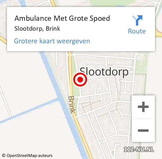 Locatie op kaart van de 112 melding: Ambulance Met Grote Spoed Naar Slootdorp, Brink op 1 september 2023 13:49