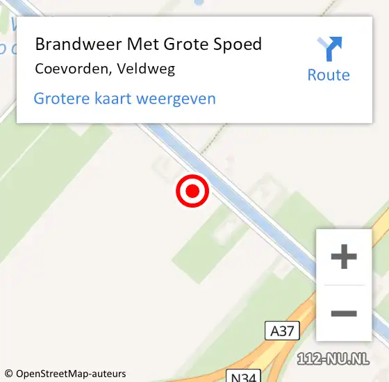 Locatie op kaart van de 112 melding: Brandweer Met Grote Spoed Naar Coevorden, Veldweg op 1 september 2023 14:06